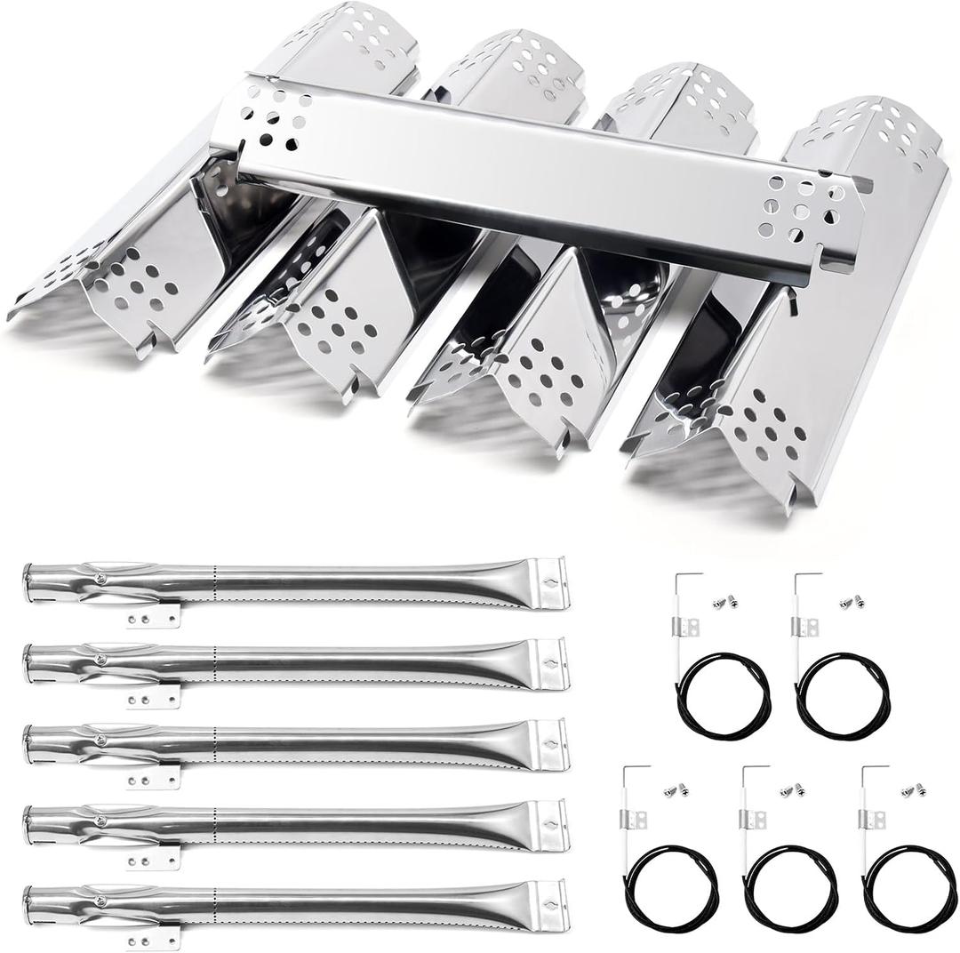 Grill Replacement Parts for Nexgrill 720-0888, 720-0888N, 720-0830H Gas Grill Models, 5 Pack Stainless Steel Pipe Burners, Heat Plates and Electronic Ignitors Kit for Nexgrill Replacement Parts