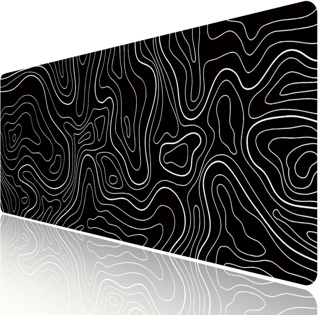 HGWALP Large Gaming TOPO Keyboard Mouse Pad Black Topographic Mouse Pad with Anti-Slip Rubber Base, Extended XXL Long Gaming Mousepad Big Mouse Pads for Desk,31.5 X 11.8 Inch