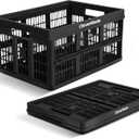 CleverMade Collapsible Utility Crate 45L Foldable Plastic Crate with Heavy Duty 66 lb Capacity for Storage, Trunk Organization, & Moving - Obsidian