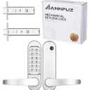 Mechanical Keypad Keyless Entry Door Handle Lock,Push Button Code Door Lever,Single-Side Combination & Interior Non-Locking,Exterior Auto-Lock,No Electronic,for Front Gate, Pearl Chrome