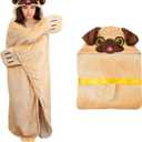 Tian Zhun Pug Gifts for Women Pugs Lovers Pug Wearable Blanket Fluffy Super Soft Flannel Adult Animal Hooded Blanket for Women Mothers Day Christmas Birthday, One size
