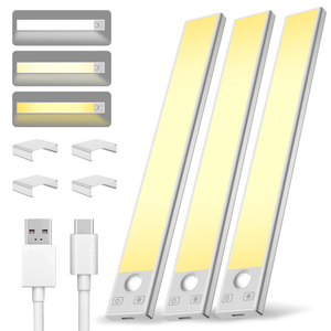Under Cabinet Lighting 8 inch Rechargeable Battery Operated Motion Sensor Light Wireless Under Counter Lights for Kitchen, Stairs,Hallway (3 Pack)