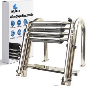 4-Step Heavy-Duty Stainless Steel Pontoon Boat Ladder with Extra Wide Steps & Handrails | Telescoping Folding Rear Entry Ladder, 600lbs Capacity, Marine-Grade 316 Stainless Steel