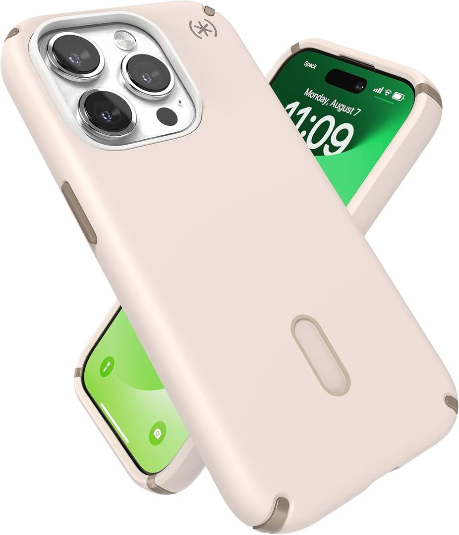 Speck iPhone 15 Pro Case - ClickLock No-Slip Interlock, Built for MagSafe, Drop Protection - Scratch Resistant, Soft Touch 6.1 Inch Phone Case - Presidio2 Pro Bleached Bone/Heirloom Gold/Hazel Brown