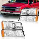 Headlight Assembly, Compatible with 2003 2004 2005 2006 Chevy Silverado 1500 2500 3500 1500HD 2500HD/03-06 Avalanche 1500 2500 Fit Models w/o Factory Cladding Chrome Housing Amber Reflector