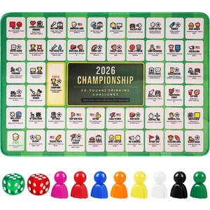 Soccer Drinking Board Game Mat - 13.78 x 19.69 Inch Rubber Waterproof Mat, 50 Party Theme Games for 2-8 Players, Anti-Slip Game Mat with Storage Bag, Chess Pieces Dice Included