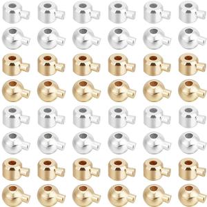 Beebeecraft 100Pcs 4 Styles Crimp Bead Stopper 14K Gold & 925 Sterling Silver Plated Cord End Crimp Beads for Jewelry Making Supplies