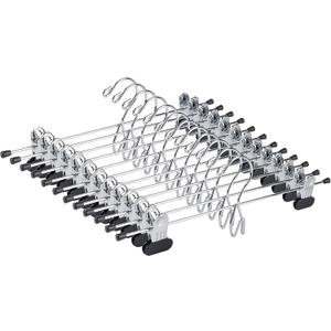 Amber Home 12 Pack Heavy Duty Add on Metal Pants Skirt Hangers, Stackable Add-on Metal Clothes Hangers with 2-Adjustable Clips, Cascading Clip Hangers Space Saving for Jeans, Slacks (4-6)