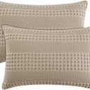 PHF 100% Cotton Waffle Pillow Shams King Size, 2 Pack 20" x 36" Soft Skin-Friendly Pillowcases, No Filling, Aesthetic Woven and Breathable Waffle Weave Pillow Case Covers for Bed, Simply Taupe (36" x 20" (Pack of 2))