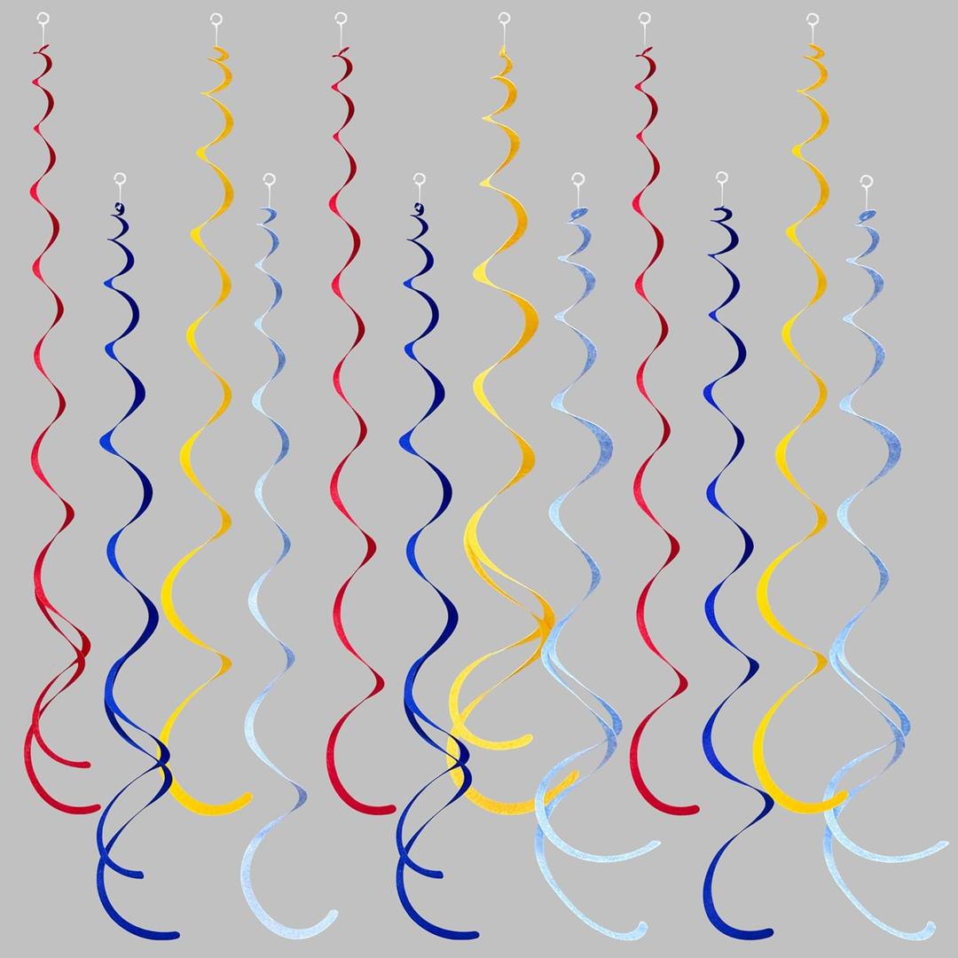 36 Pcs Red Blue Yellow Hanging Swirl Decorations Colorful Felt Swirl Streamer Spiral Ceiling Decorations Garland for Carnival Circus Clown Fiesta Festival Birthday Baby Shower Wedding Party Supplies