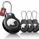 Car Automovie Keychains for AirTag Holder Case Keychain 1st/2nd Air Tags-4 Pack for Apple Air Tag Holder,Wire Cable Lock Key Chain Ring Air Tagholder Accessories for Item Tracker Kids,Keys,Luggage (Black/Black/Black/Black)
