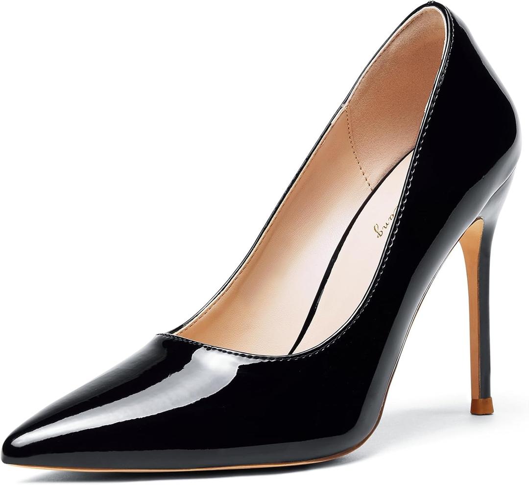 Elisabet Tang Women's High Heels Pumps Closed Pointed Toe Stiletto 4inch Heels Classic Office Special Dressy Wedding Pump Shoes (10, Black)