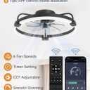 LEDIARY Ceiling Fans with Lights and Remote, 20'' Low Profile Ceiling Fan with Light, 3000-6000K Dimmable Fandelier LED Fan Light, 6 Wind Speeds, Black Modern Flush Mount Ceiling Fan for Bedroom