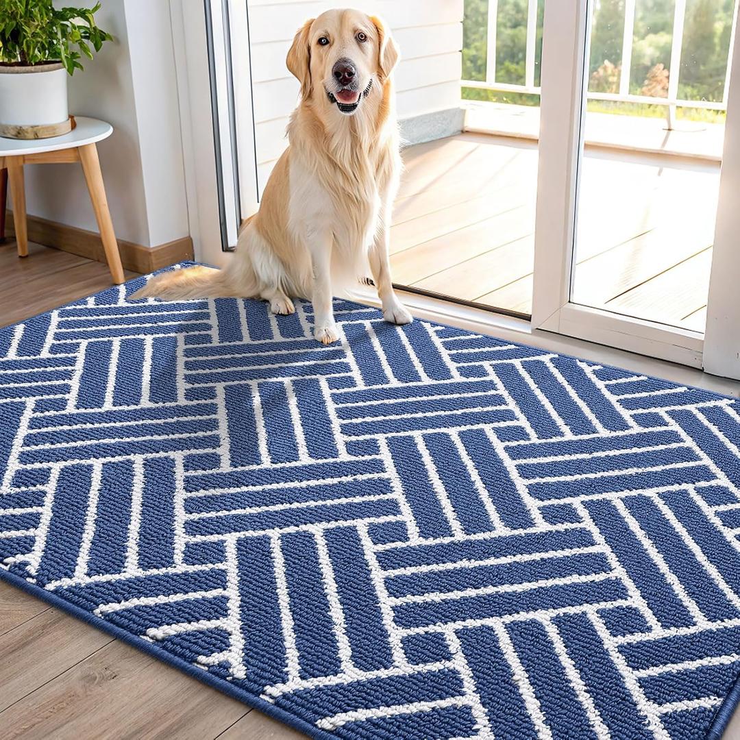 OLANLY Indoor Door Mat, 48x32 Inch, Dirt Resistant and Absorbent, Non-Slip Rubber Backing Floor Mats, Easy Clean Low-Profile Doormat for Entryway, Front Door, and Inside Entrance, Navy