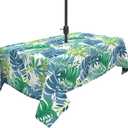 Outdoor Tablecloth 60x84 inch, Rectangle Table Cloth with Umbrella Hole and Zipper, Patio Table Covers for Spring, Summer, Party, Backyard, Picnic, BBQs, Islamorada Blue Green