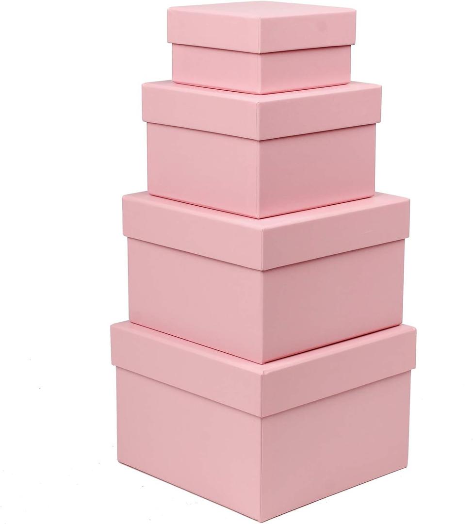 Pink Gift Boxes with Lids Nesting Gift Boexs for Presents Set of 4 Small Pink Boxes for Flower Arrangements Paper Mache Boxes for Bridesmaid, Proposal, Wedding, Birthday, Party Favor, Valentines,