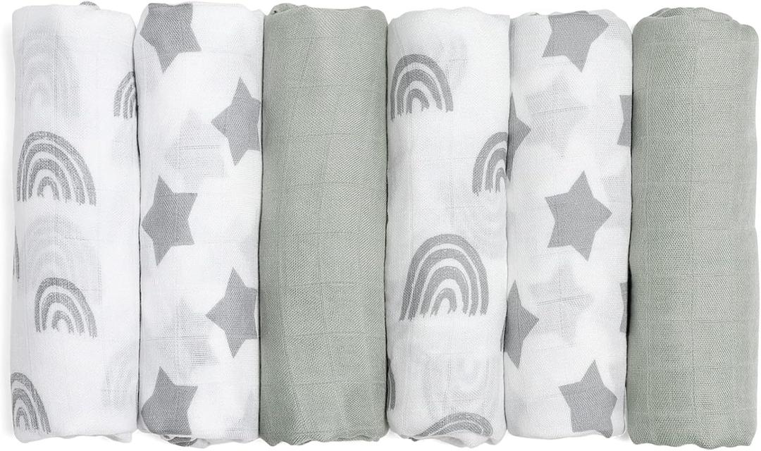 GLLQUEN BABY Receiving Blanket Boy Cotton Muslin Swaddle Blankets Girl Newborn Squares Breathable & Soft Thin Baby Blankets Cloths Double Absorbent Infant Swaddling Wrap - 6 Pack (Star)