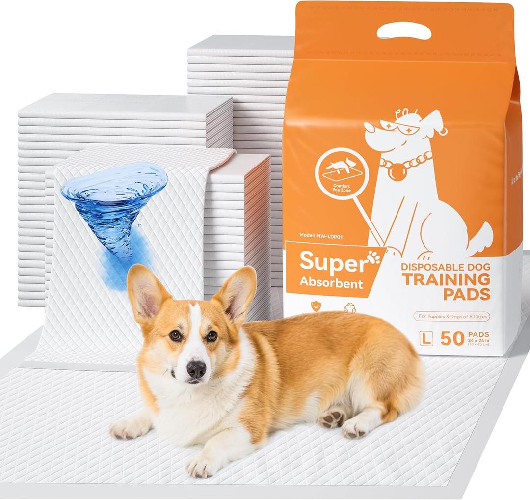Meowant Puppy Pads, 50 Count - 24x24 Inch Super Absorbent Dog Pee Pads, 6-Layer Quick-Dry Leak-Proof Disposable Pee Potty Training Pads for Dogs and Cats