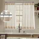 LIMON HOME Kitchen Window Curtains Over Sink,Cafe Curtains 36 inch Length Striped Linen Curtain Rings with Hooks Set Pinstripe for Living Room Bathroom Farmhouse Curtains 2 Panels Tan on Natural