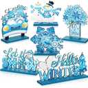 Capoda 6 Pieces Hello Winter Table Decorations Winter Wooden Table Centerpieces Signs Snowflake Snowman Gnome Wonderland Tabletop Decor for Holiday Rustic Farmhouse Centerpieces Theme Party Supplies