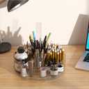 CraftGenes Rotating Desk Organizer, 360 Acrylic Pen Organizer for Desk with 7 Removable Compartments, Extra-Large Pen Holder for Office Supplies, Markers, and Art Supplies, Clear Pencil Holder