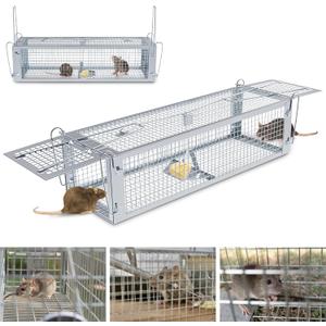 Humane Rat Trap, Large 2-Door Mouse Traps That Work for Indoor Home and Outdoor, Small Rodent Chipmunk Squirrel Trap and Other Live Animal Cage Catch and Release, Silver, 1 Pack