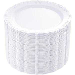 DaYammi 60PCS White Plastic Plates, Heavy Duty White Disposable Premium 7.5inch Dessert Cake Salad Appetizer Plates Hard Plastic Platos Disposable for Party Wedding