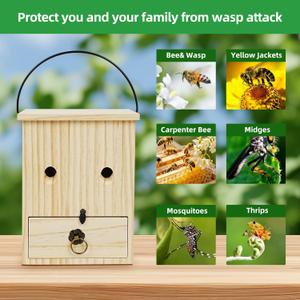 Carpenter Bee Traps for Outside 2 Pack Durable, Weather-Resistant, Eco-Friendly Wooden Wasp Trap for Outdoor Use