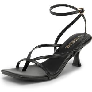DREAM PAIRS Women's kitten Low Strappy Lace Up Heels Open Square Toe Thong Ankle Strap Heels Sexy Fashion Comfort Dress Shoes Party Sylvestra Pumps Heeled Sandals (8.5)