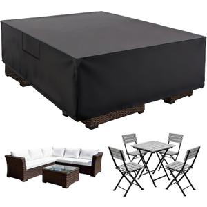DUMOS Outdoor Furniture Cover, Rectangular Heavy Duty 600D UV Resistant & Waterproof Patio Furniture Covers for Deck Table and Chairs, Backyard Patio Dining Sets, 108"L x 82"W x 28"H, Black