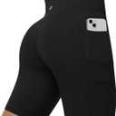 Moozava No Front Seam Women's Biker Workout Shorts 8" High Waist Tummy Control Spandex Shorts Gym Yoga Running Pockets (Black, S)
