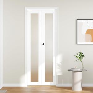 32" x 80" Bifold Closet Doors, Full Lite Frosted Glass Panel with Hardware Kit, Preassembled Interior Closet & Pantry Door, Water-Proof PVC Surface, Easy Assembly, White (31-1/2" x 78-3/4"(fit opening 32"x80-3/4"))