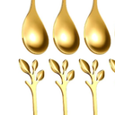Sieral 9 Pieces Leaf Coffee Spoons, Mini Serving Tongs and Appetizer Forks Stainless Steel Sugar Cube Tongs Dessert Spoons Metal Dinner Forks for Dessert Coffee Tea (Gold)