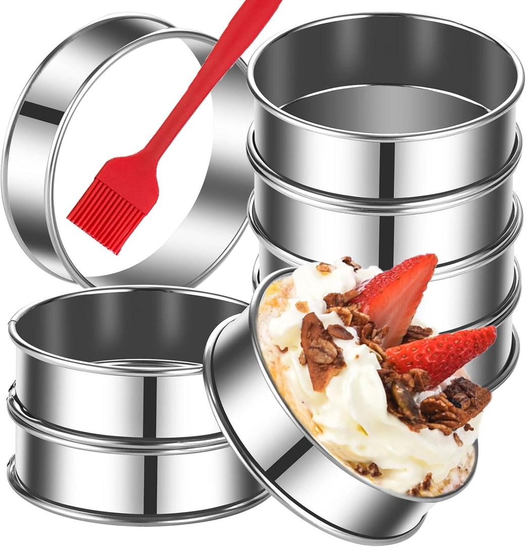 DATANYA 8Pack 4 Inch English Muffin Rings, Stainless Steel Double Rolled Tart Rings, Round Metal Cooking Pastry Ring Molds for Baking