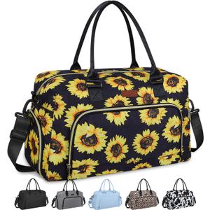 Weekender Bags for Women, LEBFEO Gym Bag for Women with Shoes Compartment, Personal Item Travel Bag, Carry on Overnight Travel Duffel Bag, Hospital Bags for Labor and Delivery, sunflower