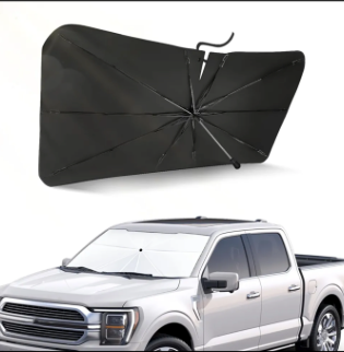 Soruci Windshield Sun Shade Umbrella for Tesla Cybertruck 2024 2025 Truck Accessories, Titanium Silver Coating for UV Ray Block Foldable Car Front Window Sunshade with Storage Pouch Keep Cool