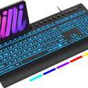 SABLUTE K31PRO Large Print Backlit Keyboard, USB Wired Computer Keyboard, with Illuminated LED Memory Function, Phone Holder & Wrist Rest, Full Size Keyboards for Windows Desktop, Laptop