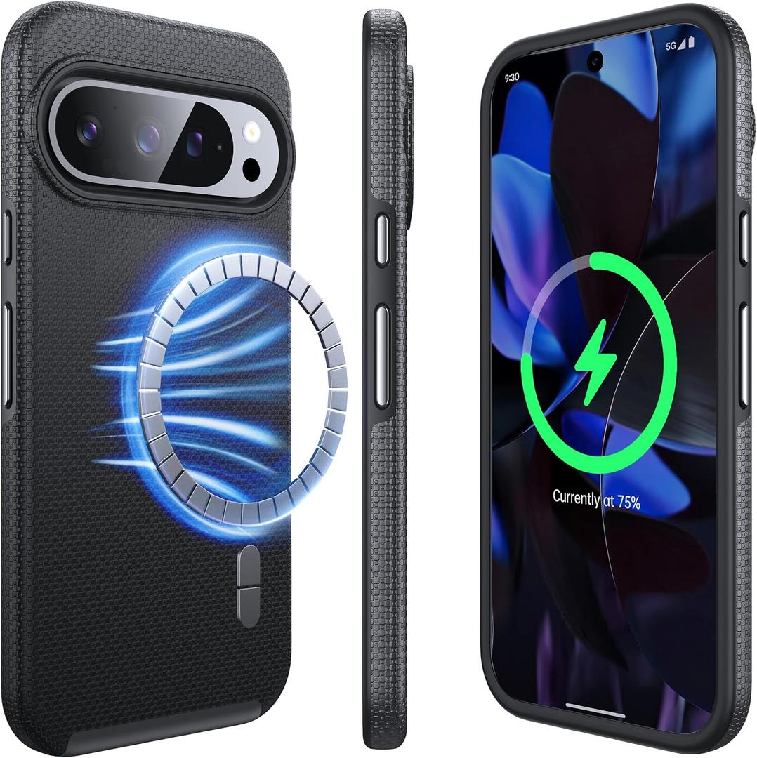Strong Magnetic for Google Pixel 9/9 Pro Case Compatible with MagSafe [2024 Upgraded] [Dual Layer Heavy Duty] [Military Shockproof] Rugged for Google Pixel 9/9 Pro Phone Case Slim,Black