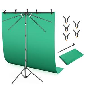 Green Screen Backdrop Kit with T-Shaped Stand, 4.6x6ft Adjustable Chroma Key Green Screen for Streaming, Photography Background with Stable Support for YouTube, Gaming, Video Recording