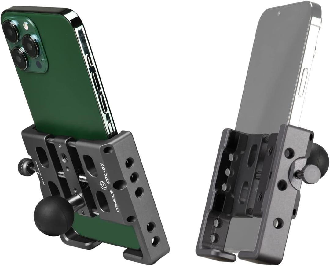 FANAUE Phone Mount Aluminum Alloy with 1'' Ball for Smartphones with a Width of 2.3" to 3.4", Compatible with RAM Mounts B Size Double Socket Arm & Bike Motorcycle Cellphone Holder