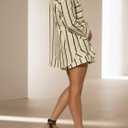 Tankaneo Womens Striped 2 Piece Outfits Button Down Shirts and Shorts Lounge Matching Sets (Beige, L)