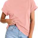 PRETTYGARDEN Womens Summer Tops 2026 Spring Casual Rolled Short Sleeve Basic Tees Crew Neck Work Shirts Fashion Clothing (X-Large, Pink)