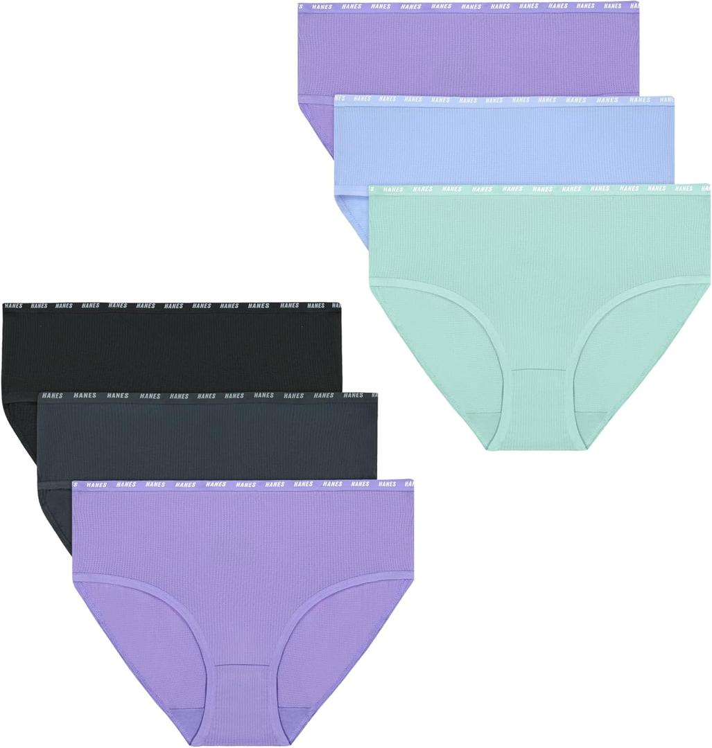 Hanes Girls' Big Moves Breathable Stretch Tween Underwear (10, Purple/Blue/Mint/Black/Grey)