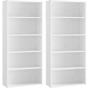 VASAGLE Set of 2 Bookshelves, 23.6 Inches Wide, 5-Tier Open Bookcases with Adjustable Storage Shelves, Floor Standing Units, Cloud White ULBC165T14-2