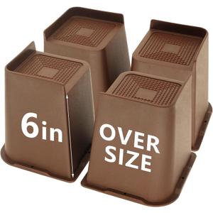 4 Pack Dark Brown Bed Risers 6 inch Heavy Duty, Oversized Furniture Risers, Bed Lifts Risers for Table, Sofa, Chair, Couch, Desk, Bed Frame Risers Supports Up to 6,500 Lbs