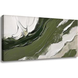 Abstract Wall Art Sage Green Wall Decor Green and White Modern Canvas Wall Paintings Modern Minimalist Artwork for Living Room Bedroom Bathroom Office Home Decor Can Be Hang Directly 20"x 40"