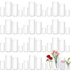 48 Pack Plastic Cylinder Vases for Centerpiece, 4 6 8 10 Inch Tall Acrylic Cylinder Vase Bulk Set Hurricane Candle Holder Glass Like Large Round Clear Plastic Flowers Vases for Wedding Home Office