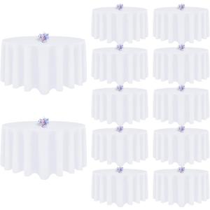 12 Pack White Round Tablecloth 120 Inch Round Table Cloth, Wrinkle Resistant and Washable Tablecloth Polyester Fabric Table Cloth Round Cover for Dining Wedding Banquet Party