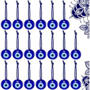 20 Pieces Turkish Blue Evil Eye Beads Charms Pendants Crafting Glass Beads Wall Hanging Ornament with Ropes for Jewelry Accessories Home Craft Decoration (Round)