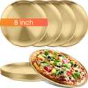 Thenshop 8 Pieces 8 Inch Pizza Pans Bulk Stainless Steel Sets Round Bakeware Pizza Trays for Oven Kitchen Baking Home Restaurant Safe Sturdy Reusable Easy Clean(Gold)